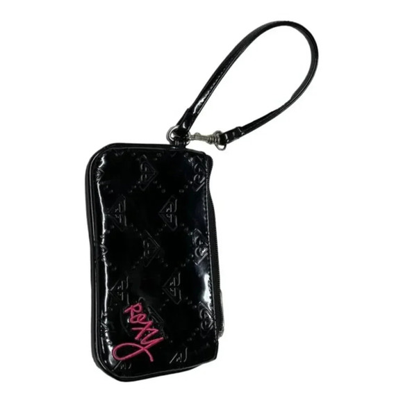 Roxy Black Patent Leather Wristlet Purse Logo Print‎​​​ - Picture 5 of 5